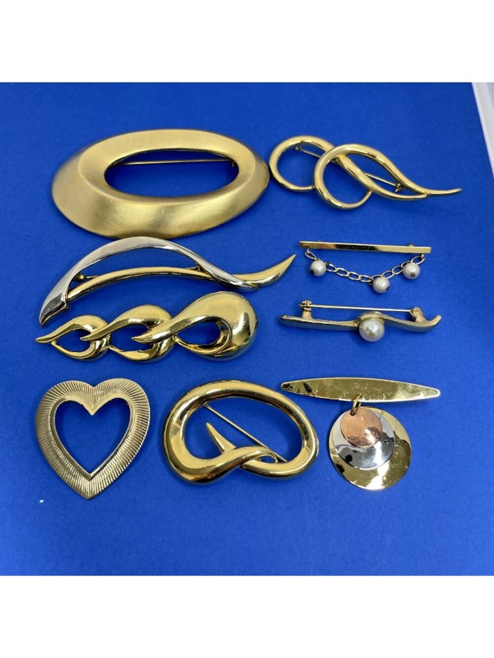 Vintage Lot Of 9 Gold-tone Brooches Mixed Geometric Brooch Bundle